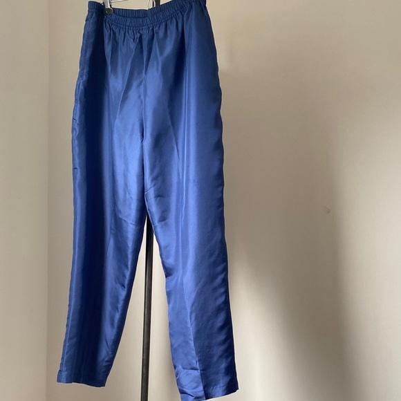 Women Classic Blue Silk Pants - Picture 1 of 4